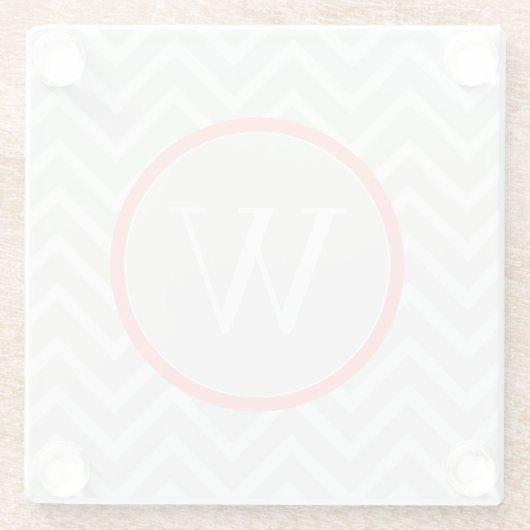 Coral Chevron Monogram Glazen Onderzetter (Achterkant)