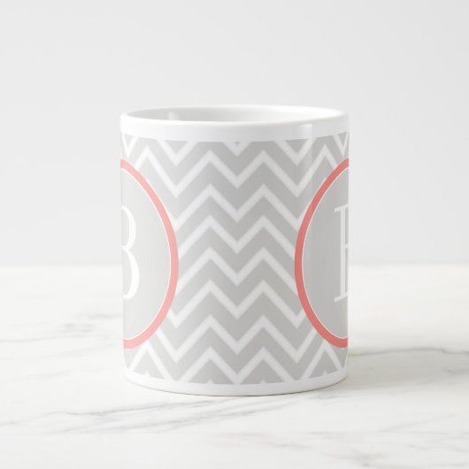 Coral Chevron Monogram Grote Koffiekop (Voorkant)