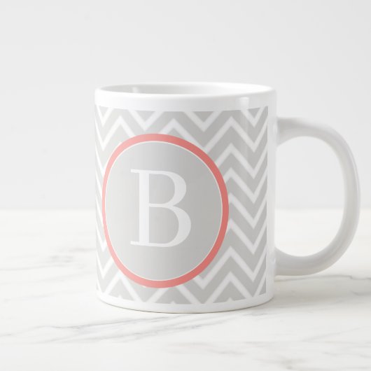 Coral Chevron Monogram Grote Koffiekop (Rechts)