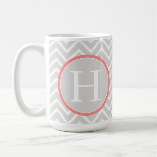Coral Chevron Monogram Koffiemok (Links)
