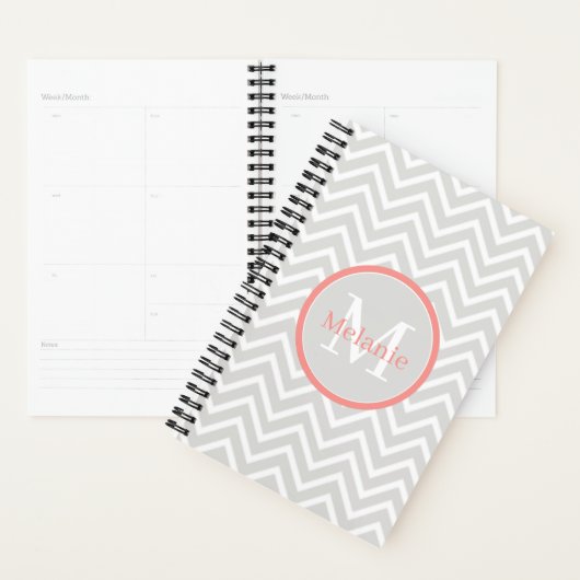 Coral Chevron Monogram Planner (Display)