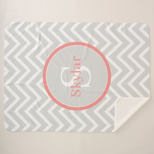 Coral Chevron Monogram Sherpa Deken (Voorkant (horizontaal))