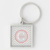 Coral Chevron Monogram Sleutelhanger (Voorkant)