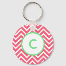 Coral Chevron Monogram Sleutelhanger
