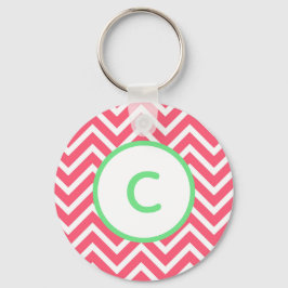 Coral Chevron Monogram Sleutelhanger