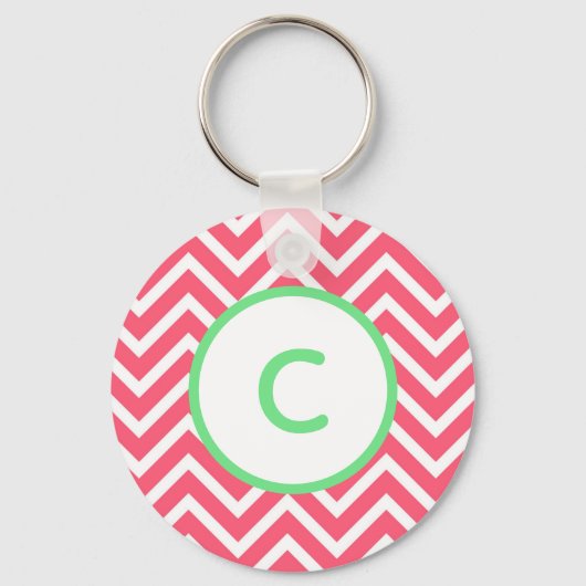 Coral Chevron Monogram Sleutelhanger (Voorkant)