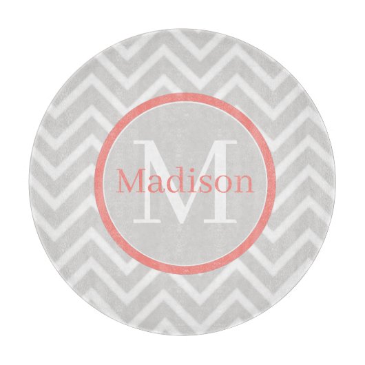 Coral Chevron Monogram Snijplank (Voorkant)