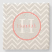 Coral Chevron Monogram Stone Onderzetter (Voorkant)