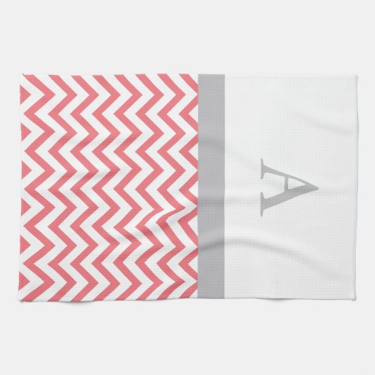 Coral Chevron Monogram Theedoek (Horizontaal)