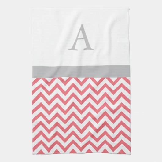 Coral Chevron Monogram Theedoek (Verticaal)