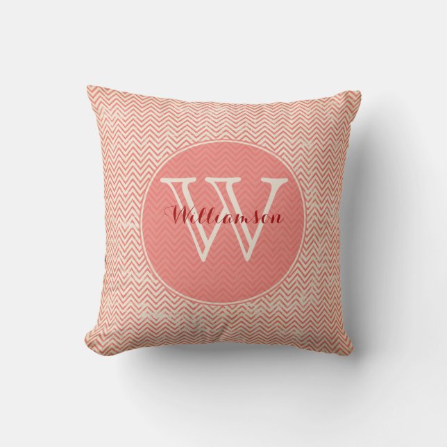 Coral Chevron Monogrammed Pillow Kussen (Voorkant)