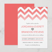 Coral Chevron Ombre Wedding Invitations Kaart (Voorkant / Achterkant)