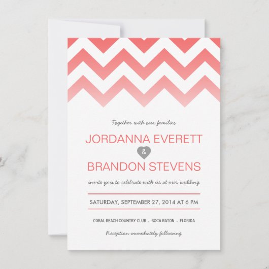 Coral Chevron Ombre Wedding Invitations Kaart (Voorkant)