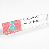 Coral Chevron Pattern | Blauwgroen monogram Naambordje