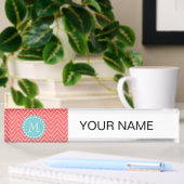 Coral Chevron Pattern | Blauwgroen monogram Naambordje