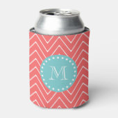 Coral Chevron Pattern | Munt Green Monogram Blikjeskoeler (Blikje Voorkant)