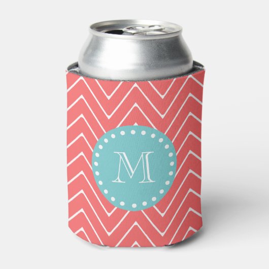 Coral Chevron Pattern | Munt Green Monogram Blikjeskoeler (Blikje Voorkant)