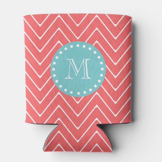 Coral Chevron Pattern | Munt Green Monogram Blikjeskoeler (Achterkant)