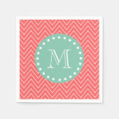 Coral Chevron Pattern | Munt Green Monogram Servetten (Voorkant)