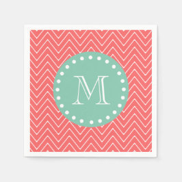 Coral Chevron Pattern | Munt Green Monogram Servetten