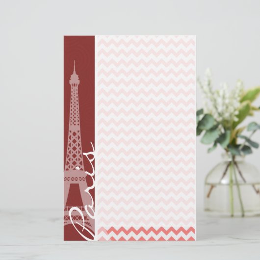 Coral Chevron Pattern; Parijs Briefpapier (Staand voorkant)