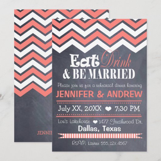 Coral Chevron - repetitie Kaart (Voorkant / Achterkant)