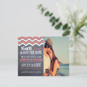 Coral Chevron Save the Date (Staand voorkant)