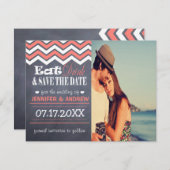 Coral Chevron Save the Date (Voorkant / Achterkant)