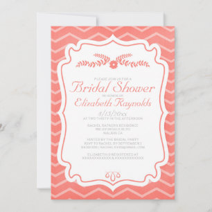 Coral Chevron Stripes Bridal Shower Invitations Kaart