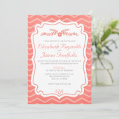 Coral Chevron Stripes Wedding Invitations Kaart (Staand voorkant)
