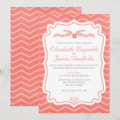 Coral Chevron Stripes Wedding Invitations Kaart (Voorkant / Achterkant)