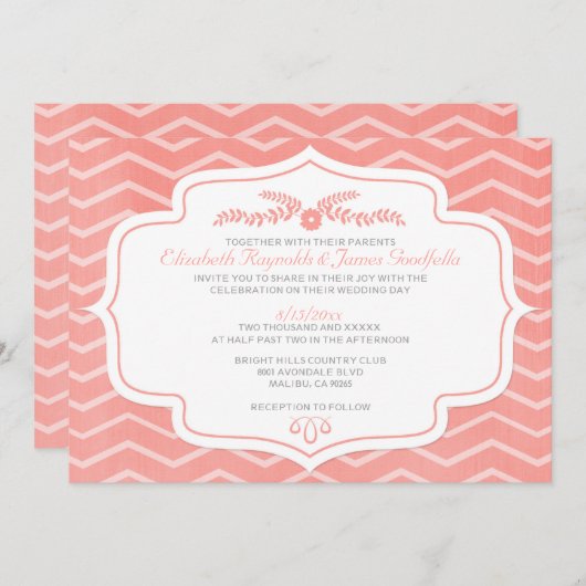 Coral Chevron Wedding Invitations Kaart (Voorkant / Achterkant)
