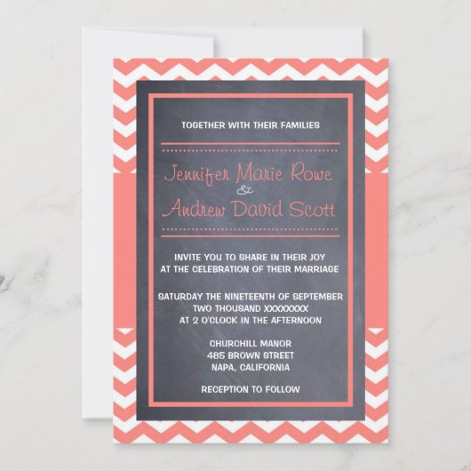 Coral Chevron Wedding Kaart (Voorkant)