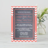Coral Chevron Wedding Kaart (Staand voorkant)