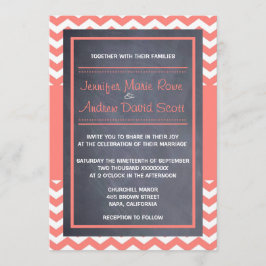 Coral Chevron Wedding Kaart