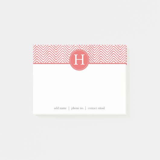 Coral Chevrons - Aangepast monogram Post-it® Notes (Voorkant)