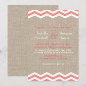 Coral Chevrons op Burlap Wedding Invitation Kaart (Voorkant / Achterkant)