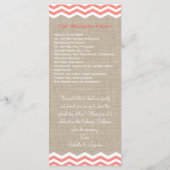 Coral Chevrons op Burlap Wedding Program Programmakaart (Achterkant)