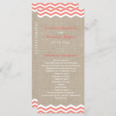 Coral Chevrons op Burlap Wedding Program Programmakaart (Voorkant / Achterkant)
