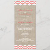 Coral Chevrons op Burlap Wedding Program Programmakaart (Voorkant)