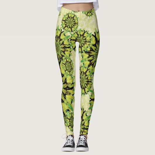 Coral Circles Tropische Groene Leggings (Voorkant)