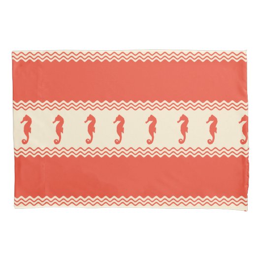 Coral Coastal Seahorses Stripes Kussensloop (Voorkant)