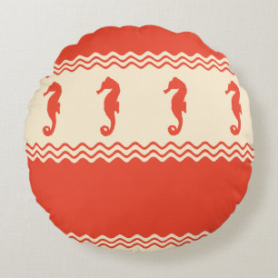 Coral Coastal Seahorses Stripes Rond Kussen
