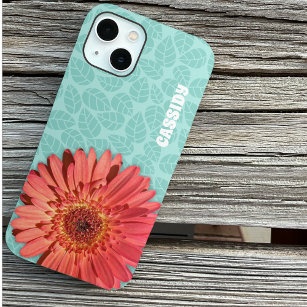 Coral Colored Gerbera Daisy Photo Mint Green Case-Mate iPhone Case