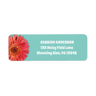Coral Colored Gerbera Daisy Photo Mint Green Etiket