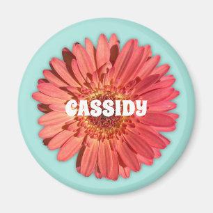 Coral Colored Gerbera Daisy Photo Mint Green Magneet
