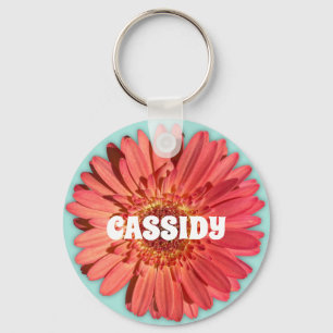 Coral Colored Gerbera Daisy Photo Mint Green Sleutelhanger