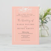 Coral & Cream Filigree Elegant Wedding Invitation Kaart (Staand voorkant)