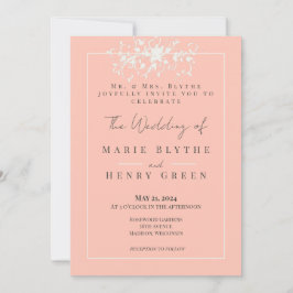 Coral & Cream Filigree Elegant Wedding Invitation Kaart