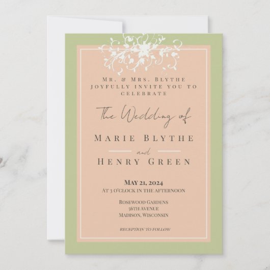 Coral & Cream Filigree Elegant Wedding Invitation Kaart (Voorkant)